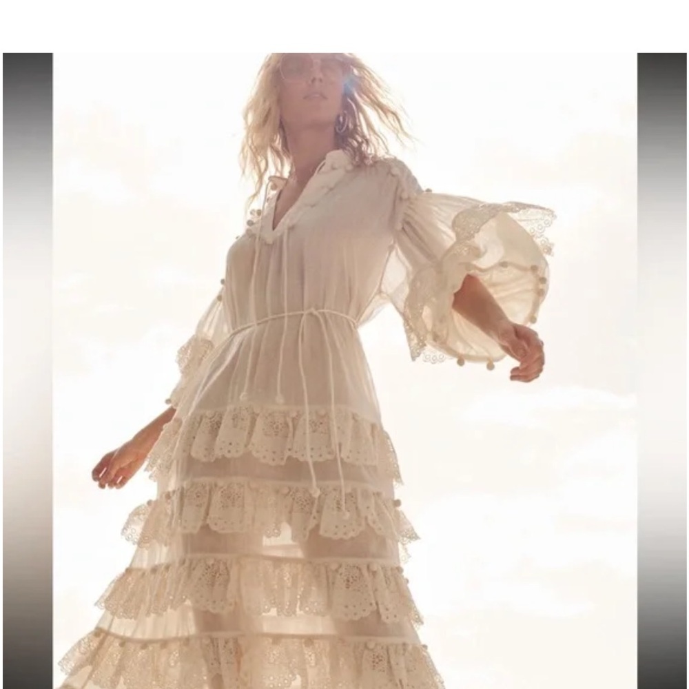 Authentic Zimmermann Cream Maxi Dress with Lace Details